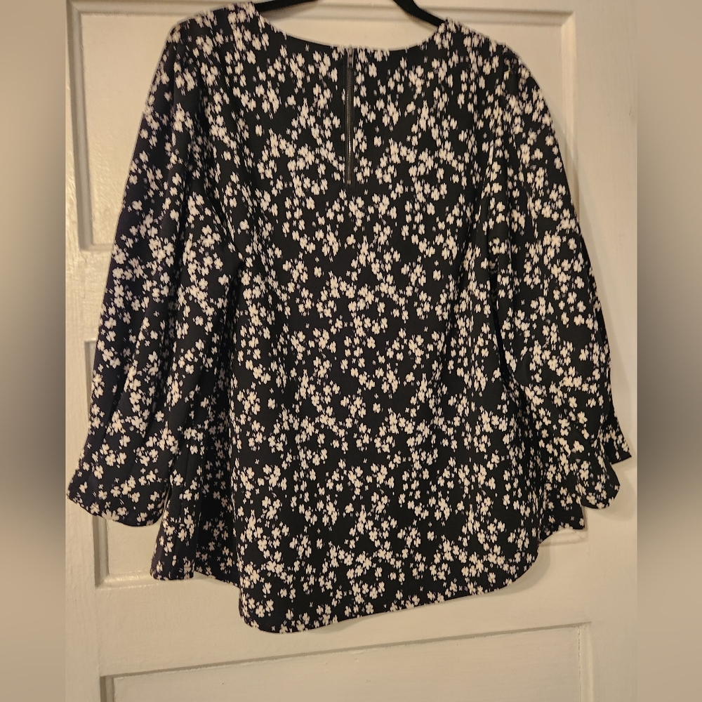 MELLODAY Blouse, Black & White Floral Pattern, Long Sleeve,  Size XXL - Picture 5 of 12